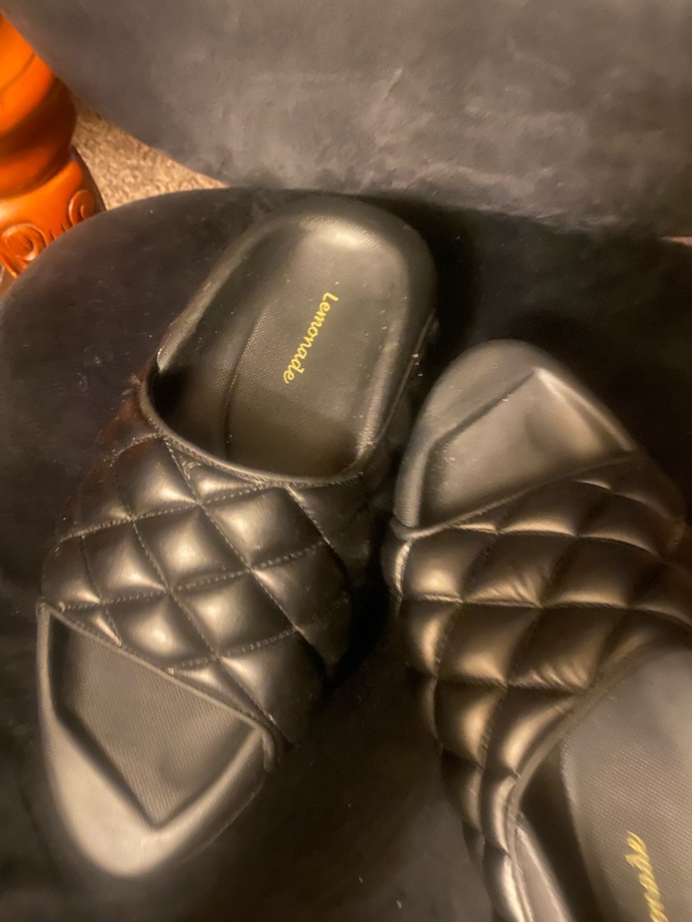 Lemonade Quilted Black Slide Mules